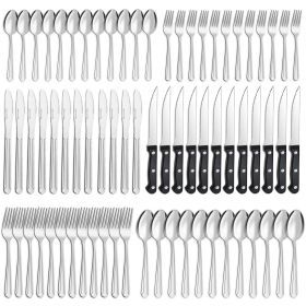 72 Pieces Silverware Set with Steak Knives, Stainless Steel Pattern Design Cutlery Set for 12, Flatware Set Mirror Polished 72 Pieces Silverware Set with Steak Knives, Stainless Steel Pattern Design Cutlery Set for 12, Flatware Set Mirror Polished